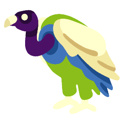 a vulture emoji in cream/purple/blue/green aplatonic pride colors