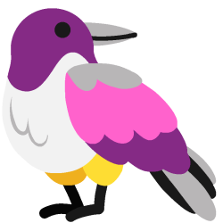 a crow in pink/purple/yellow/white/black Ace pride colors